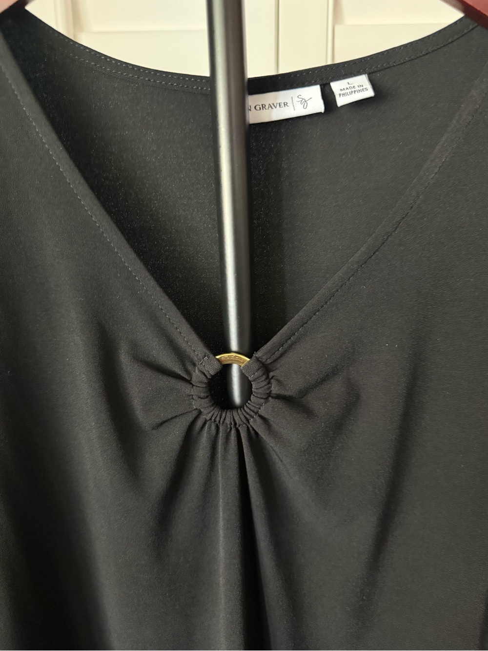 Susan Graver Black Sleeveless Ring Detail Stretch Top Size L - Picture 3 of 5